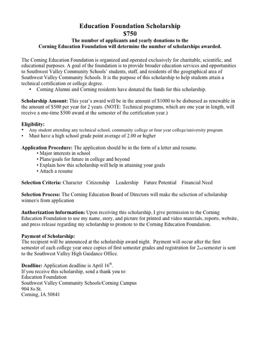 Criteria-Education Foundation Scholarship